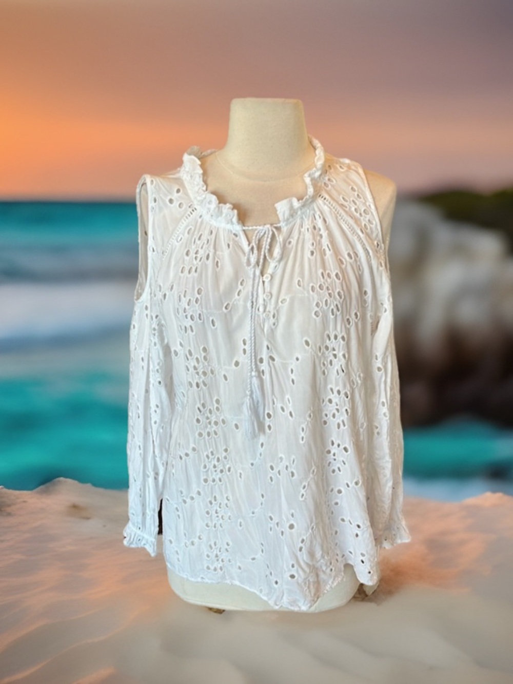 Romantic White Eyelet Top Long Sleeve